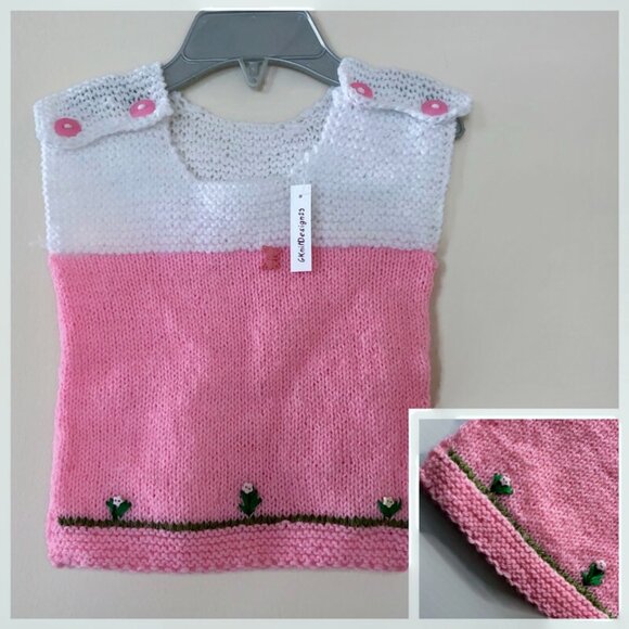 Hand knitted girls vest, Vest for cool wether - Picture 1 of 9